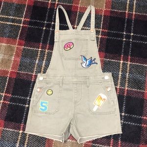 Cat & Jack Shortalls- Army green Denim appliqués